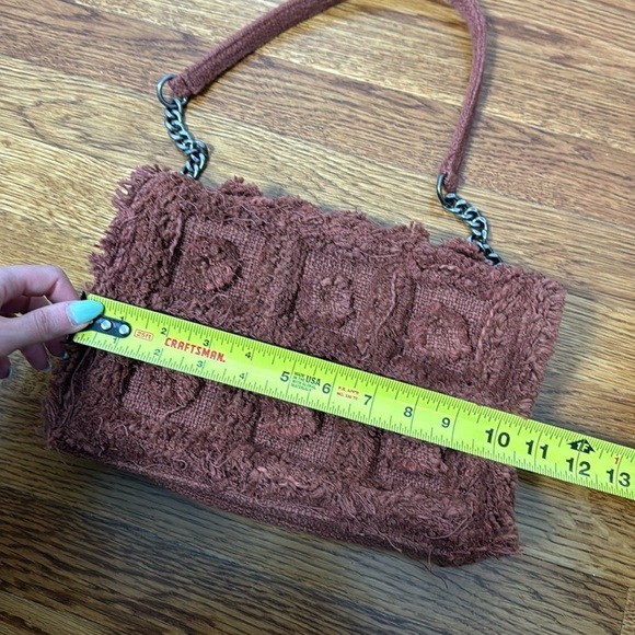 Zara Burnt Orange Fringed Fabric Crossbody Shoulder Bag Chain Woven Boho Purse - Picture 10 of 11